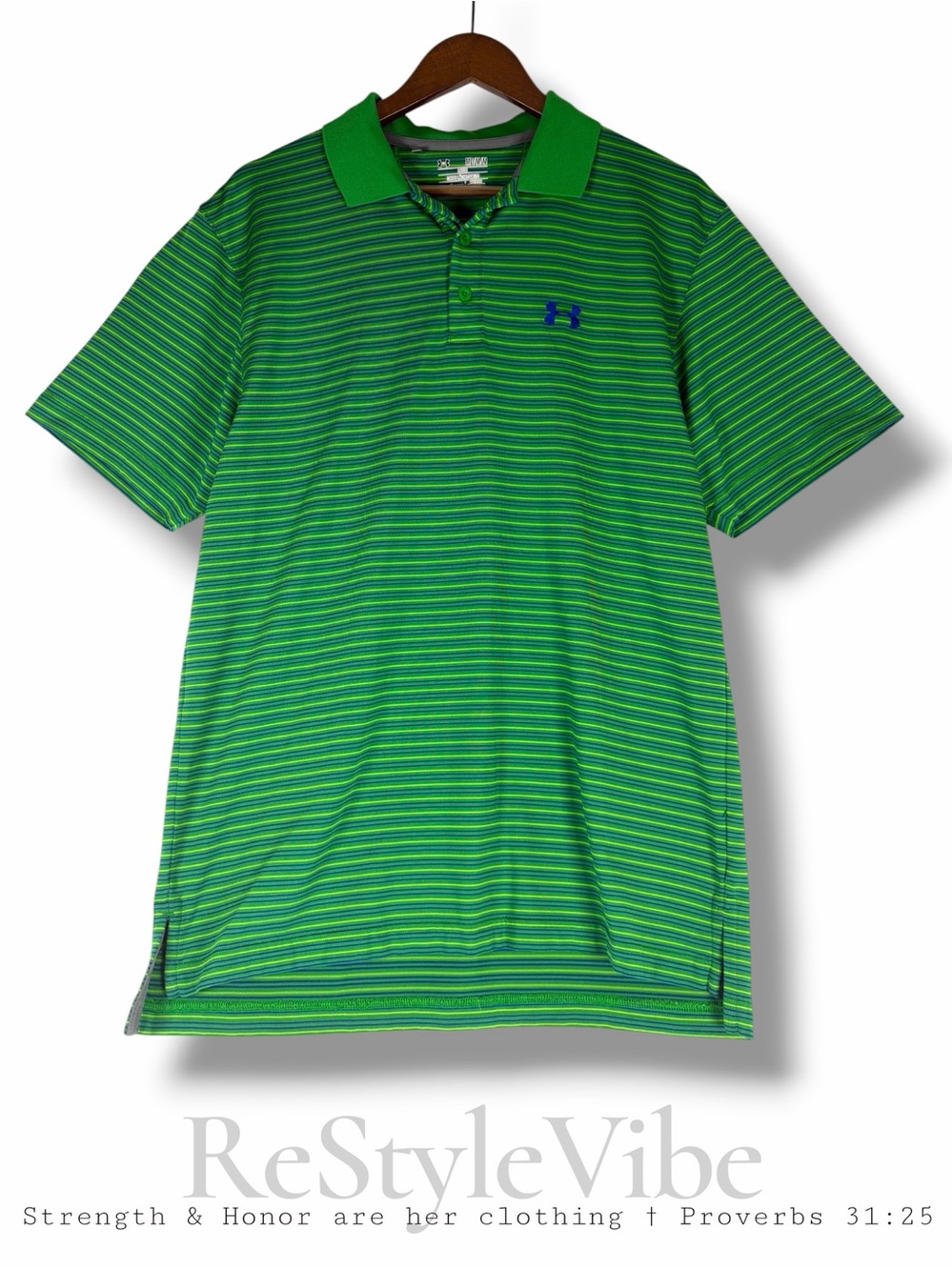 UNDER ARMOUR Men’s Size M Shirt Polo Golf Style Striped Logo Loose Fit HeatGear